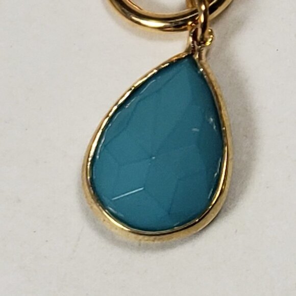 Women's Turquoise Dangle Earrings - Small Hoop Polished Gold Tone Drop Jewelry - Picture 5 of 9